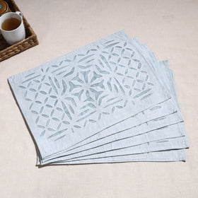  Blue Applique Cut Work Cotton Table Mats (set of 6)