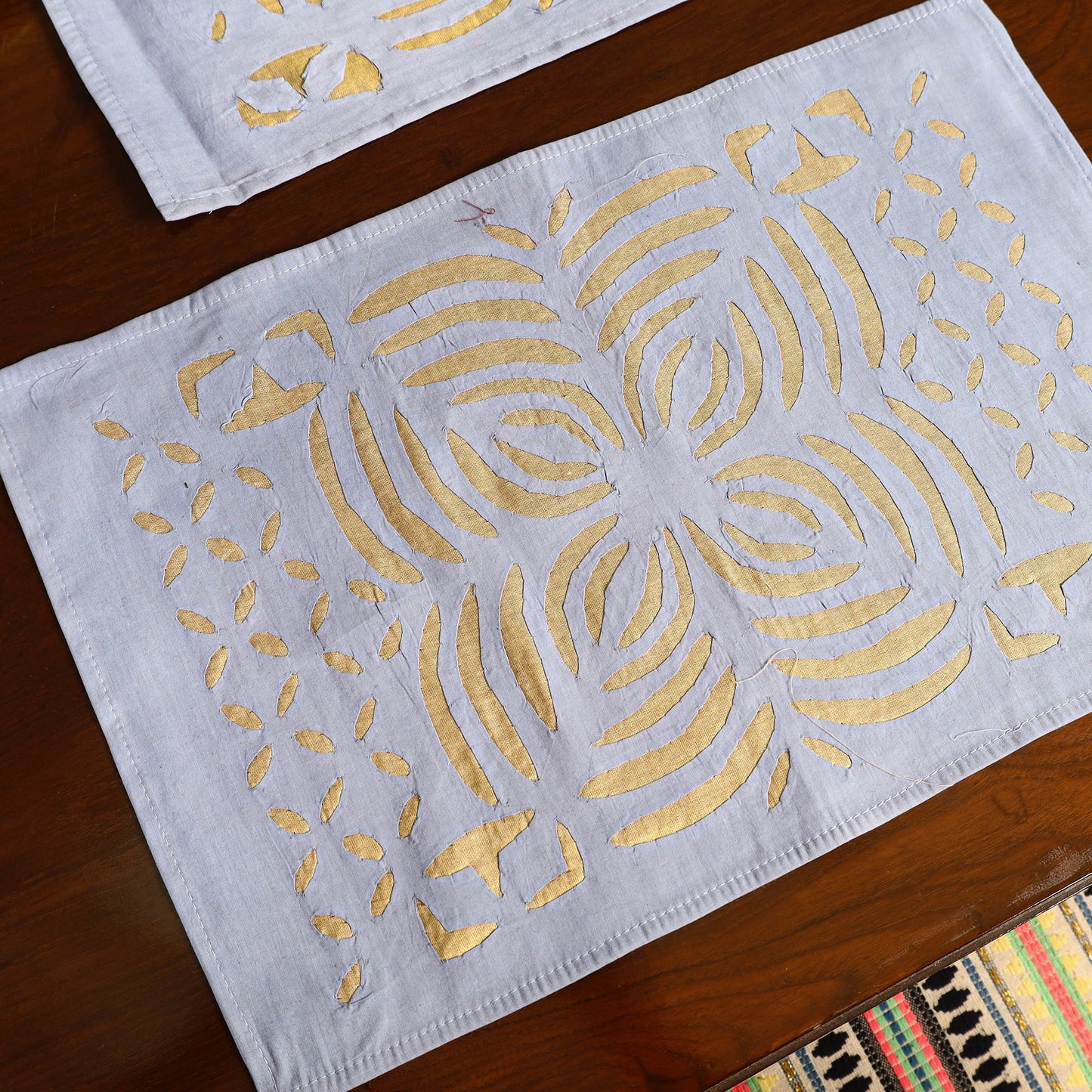 Blue - applique cut work table runner with mat set 10