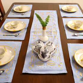 Blue - applique cut work table runner with mat set 10