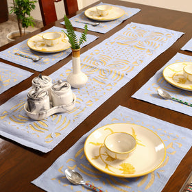 Blue - applique cut work table runner with mat set 10