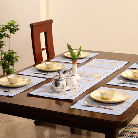 Blue - applique cut work table runner with mat set 10