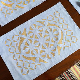 Exquisite Blue Applique Cotton Table Runner with Table Mat Set