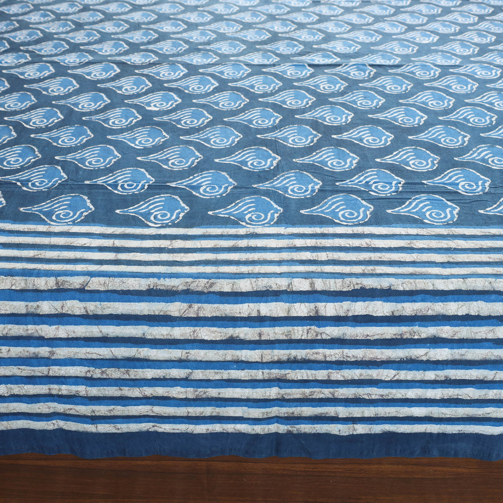 Blue - Block Art Print Cotton Double Bindaas Bed Sheet (110 x 93 in)