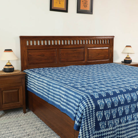 Blue - Block Art Print Cotton Double Bindaas Bed Sheet (110 x 93 in)