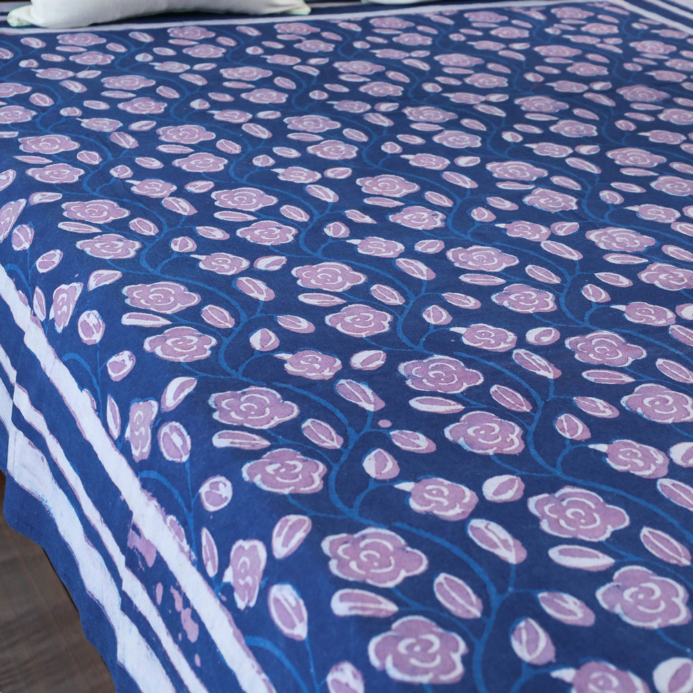 Blue -Block Art Print Cotton Single Bindaas Bed Sheet (93 x 60 in)