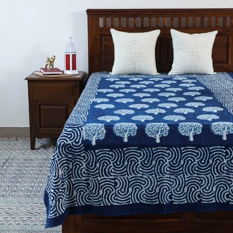 Blue - Block Art Print Cotton Single Bindaas Bed Sheet (93 x 60 in)