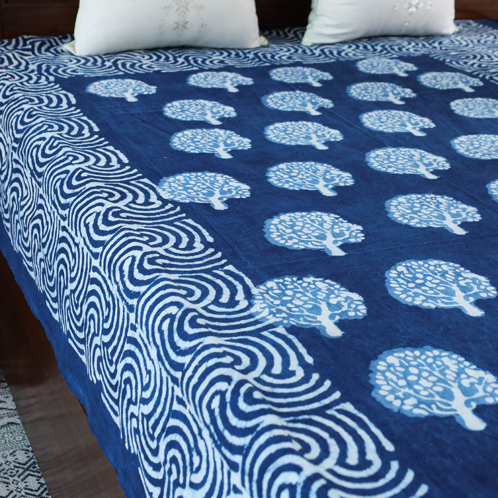 Blue - Block Art Print Cotton Single Bindaas Bed Sheet (93 x 60 in)