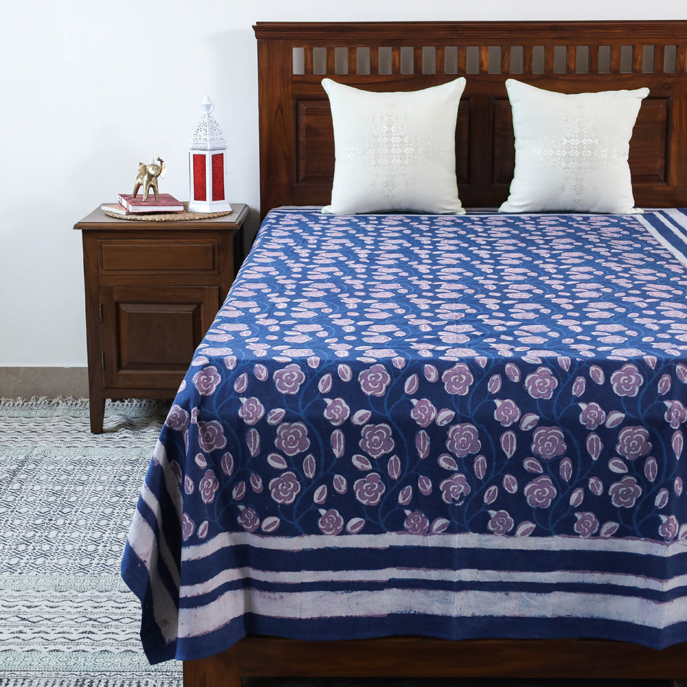Blue -Block Art Print Cotton Single Bindaas Bed Sheet (93 x 60 in)