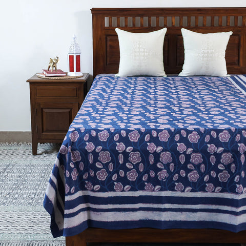 Blue -Block Art Print Cotton Single Bindaas Bed Sheet (93 x 60 in)