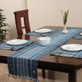 Blue Assam Weave Dining Table Runner & Set of 4 Placemats in Handloom Cotton