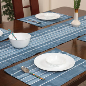 Blue Assam Weave Dining Table Runner & Set of 4 Placemats in Handloom Cotton