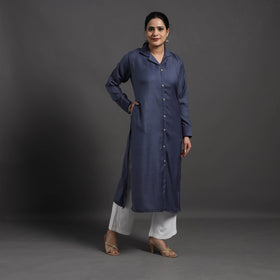  Blue Plain Merino Woolen Kurta for Women