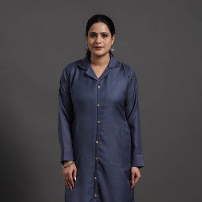  Blue Plain Merino Woolen Kurta for Women
