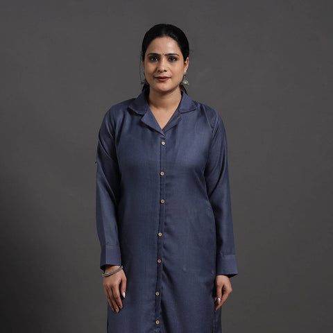  Blue Plain Merino Woolen Kurta for Women