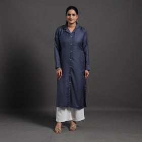  Blue Plain Merino Woolen Kurta for Women