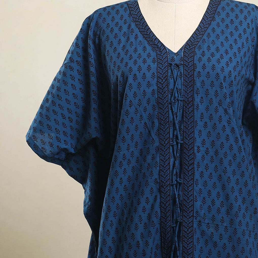 Buy Blue Bagh Block Print Cotton Kaftan