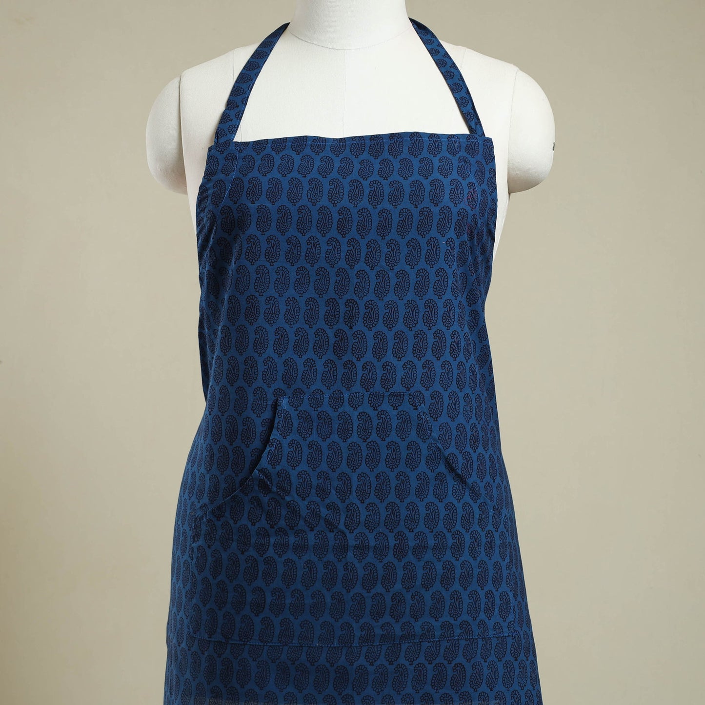 Blue Bagh Block Print Cotton Apron with Pocket
