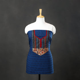 Blue - bagh cotton unstitched kurta material with patchwork