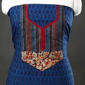 Blue - bagh cotton unstitched kurta material with patchwork