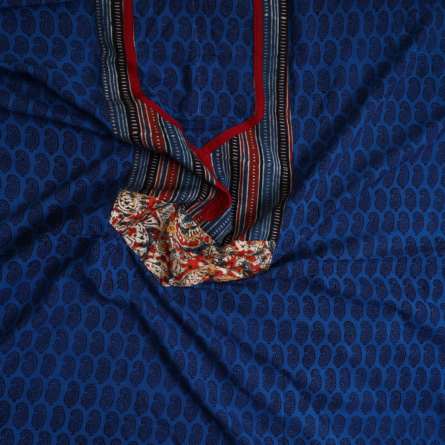 Blue - bagh cotton unstitched kurta material with patchwork