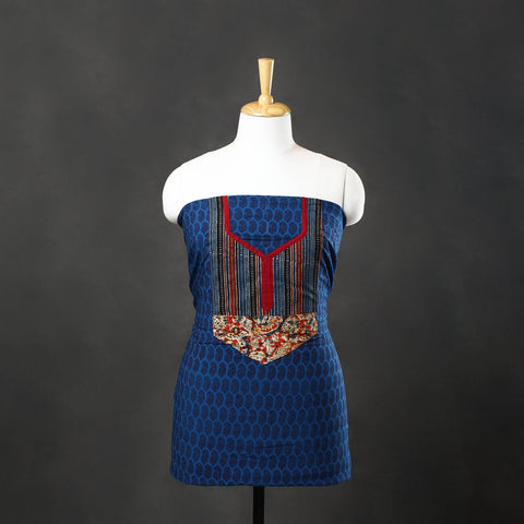 Blue - bagh cotton unstitched kurta material with patchwork