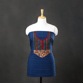 Blue - bagh cotton unstitched kurta material with patchwork