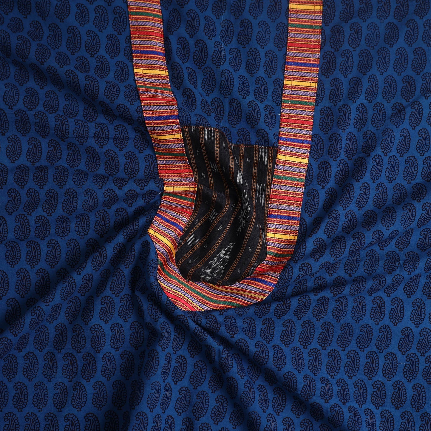 Blue - bagh cotton unstitched kurta material with patchwork