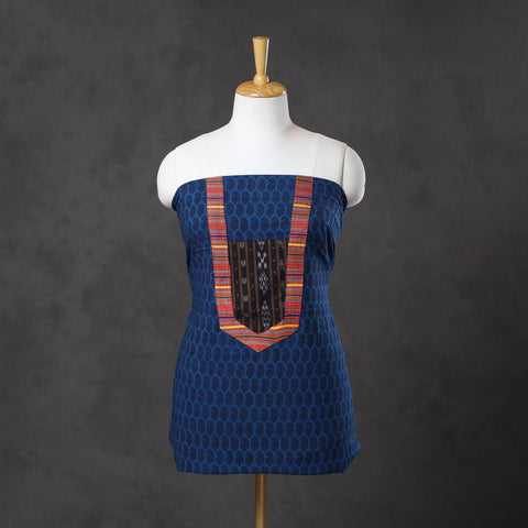 Blue - bagh cotton unstitched kurta material with patchwork