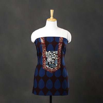 Blue - bagh cotton unstitched kurta material with patchwork