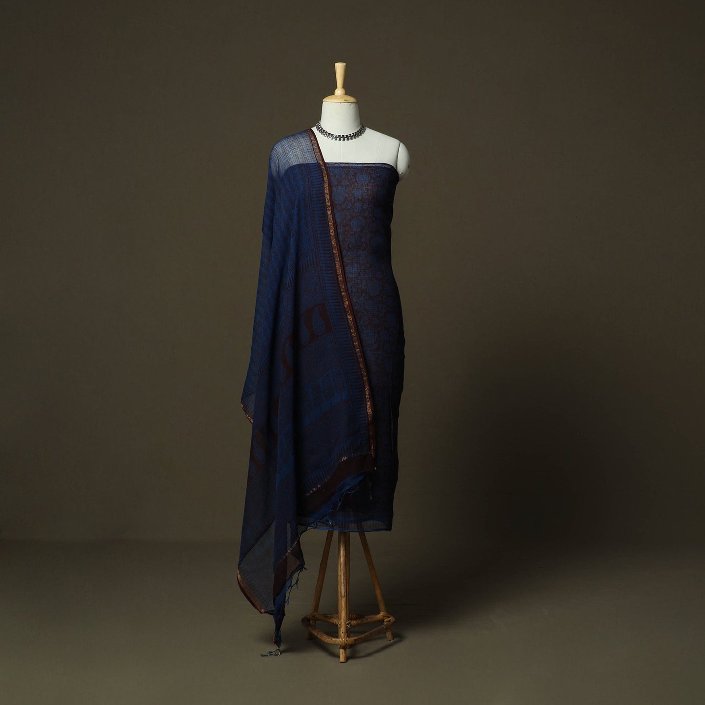 Bagh hand block print natural dyed kota doria cotton 3pc