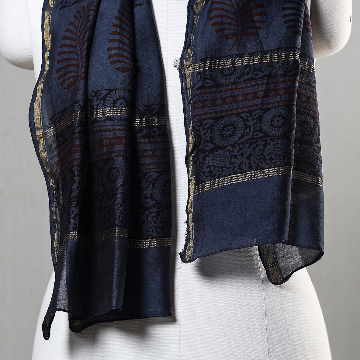 Blue Bagh Block Printed Chanderi Silk Stole 