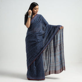 Blue - Bagh Hand Block Printed Cotton Saree