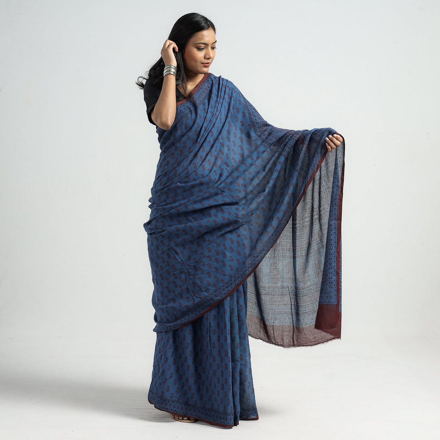 Buy Bagh Hand Block Printed Cotton Saree Cotton Saree Online l iTokri.com