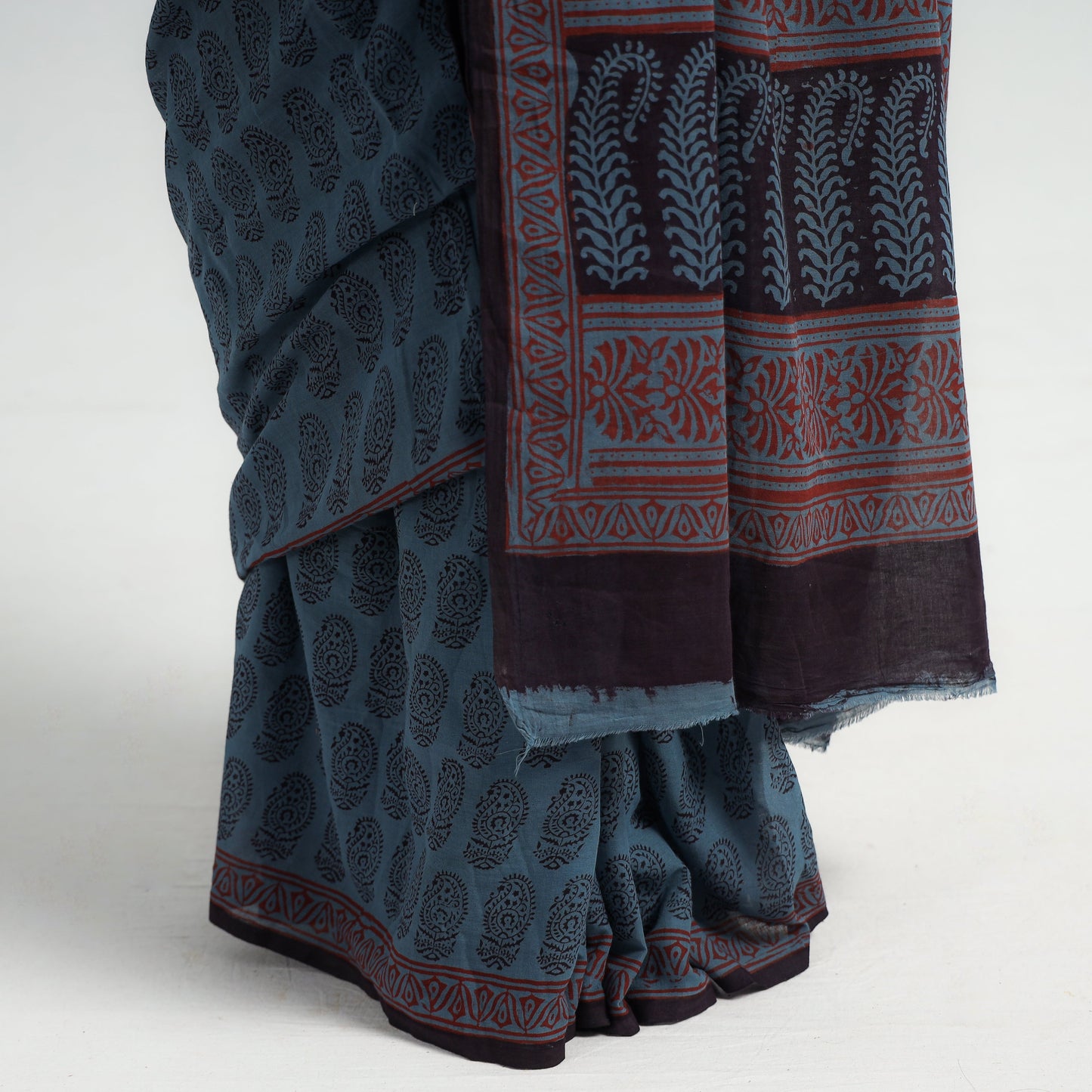 Blue Bagh Hand Block Printed Natural Dyed Cotton Saree 