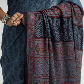 Blue Bagh Hand Block Printed Natural Dyed Cotton Saree 