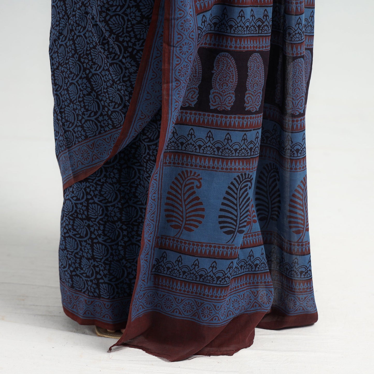 Blue - Bagh Hand Block Printed Cotton Saree