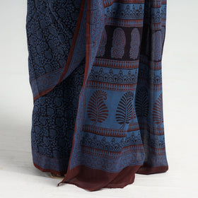 Blue - Bagh Hand Block Printed Cotton Saree
