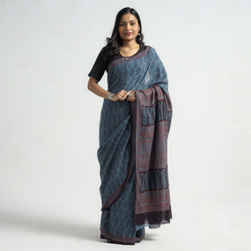 Blue Bagh Hand Block Printed Natural Dyed Cotton Saree 