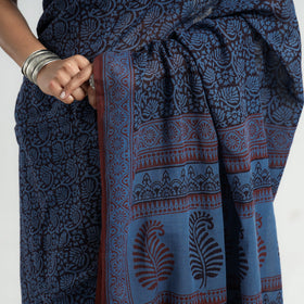 Blue - Bagh Hand Block Printed Cotton Saree