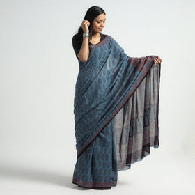 Blue Bagh Hand Block Printed Natural Dyed Cotton Saree 