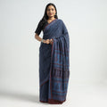 Blue - Bagh Hand Block Printed Cotton Saree