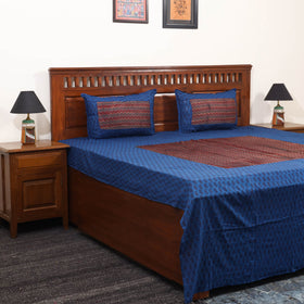 Blue Bagh Print with Ajrakh Modal Silk Patch Cotton Bedsheet Set