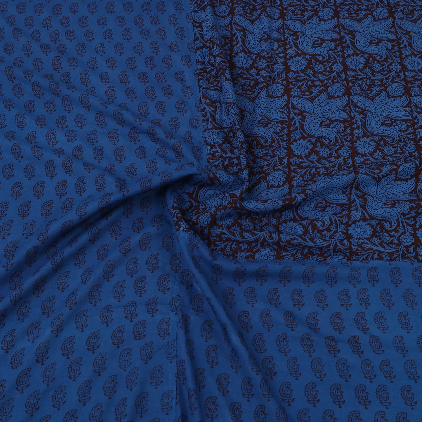 Blue Bagh Print Patchwork Cotton Bedsheet Set