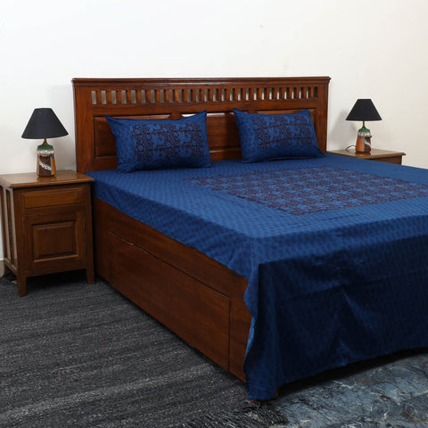 Blue Bagh Print Patchwork Cotton Bedsheet Set