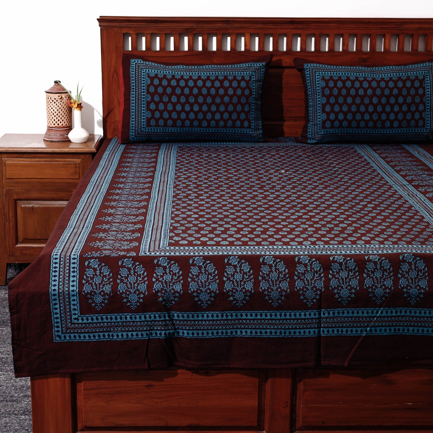  Bagh Block Printed Cotton Single Bed Cover with Pillow Covers 