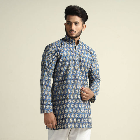 Buy Bagru Block Printed Cotton Men Short Kurta Online at iTokri.com