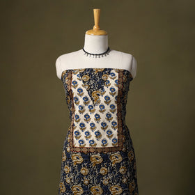 Blue Bagru Print Cotton Unstitched Kurta Material