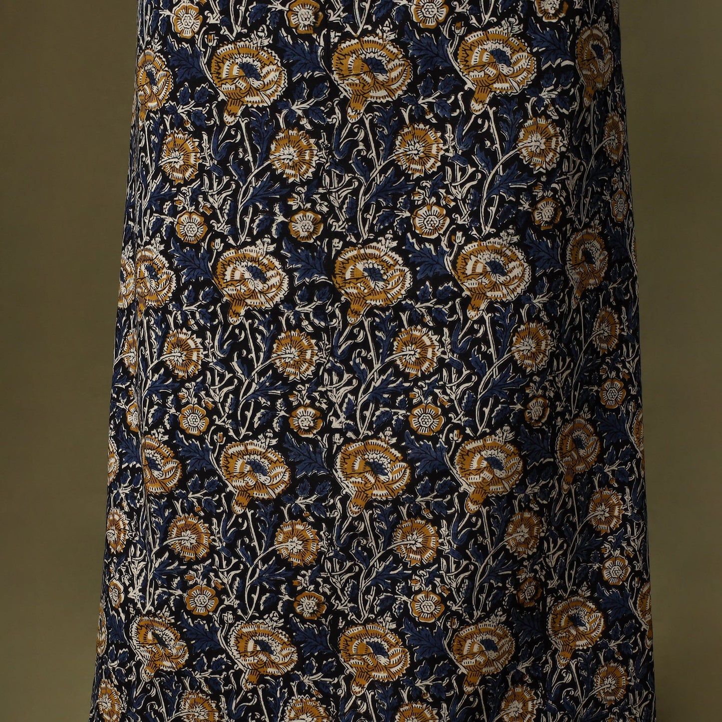 Blue Bagru Print Cotton Unstitched Kurta Material