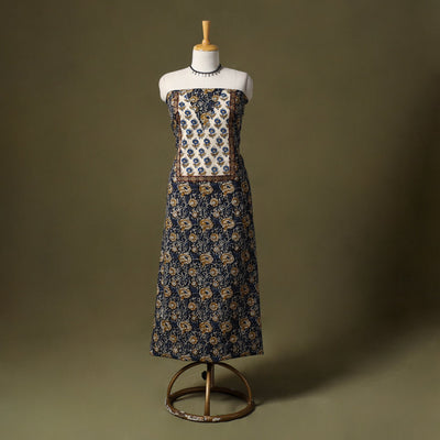 Blue Bagru Print Cotton Unstitched Kurta Material