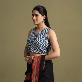 Buy Blue Bagru Dabu Block Print Cotton Stitched Blouse